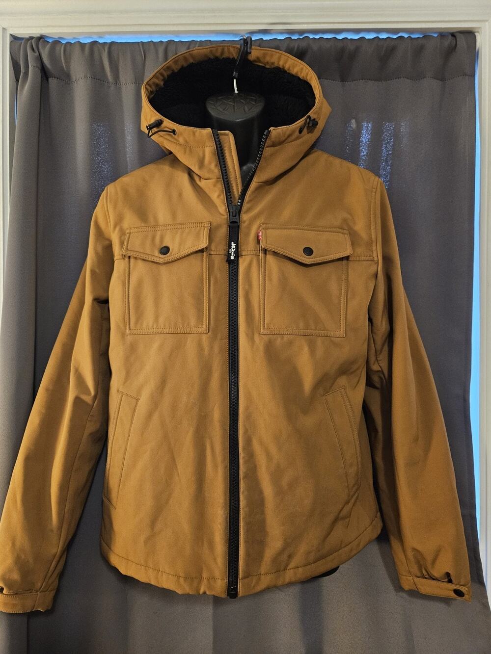 Levi's Men's Medium Brown Soft Shell Sherpa-Lined Hooded Storm Coat